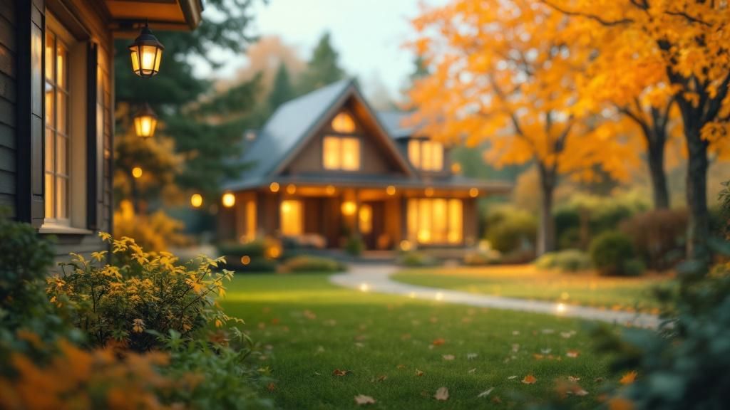 A futuristic home with advanced pest control technology, set in different seasonal backdrops