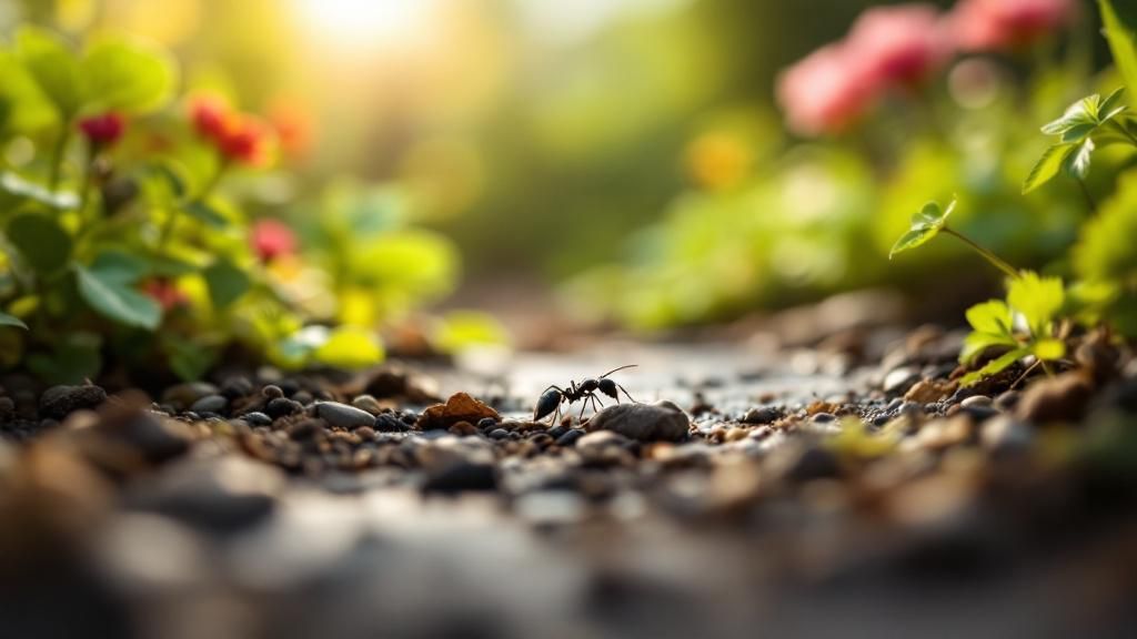 A serene garden scene with a sense of balance, representing the conclusion of managing ants