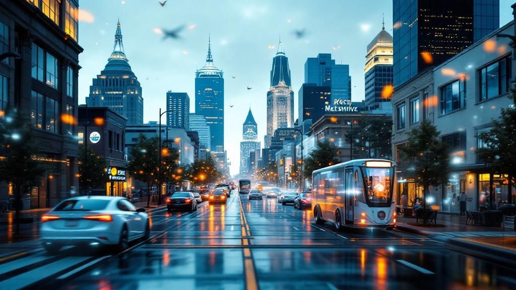 A futuristic cityscape of Nashville with overlays of pest control technology and methods