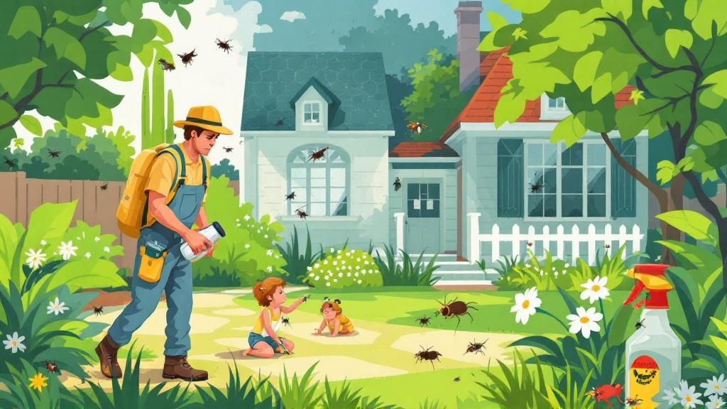Illustration of various pest control strategies in action, such as traps, sprays, and natural deterrents.
